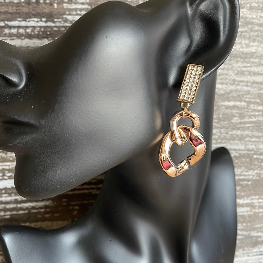 Gold Plastic Rhinestone Chain Earrings